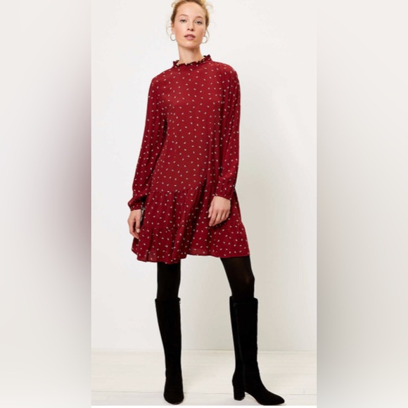 LOFT - Dark maroon tiered shift dress piecrust collar XL - Picture 1 of 14